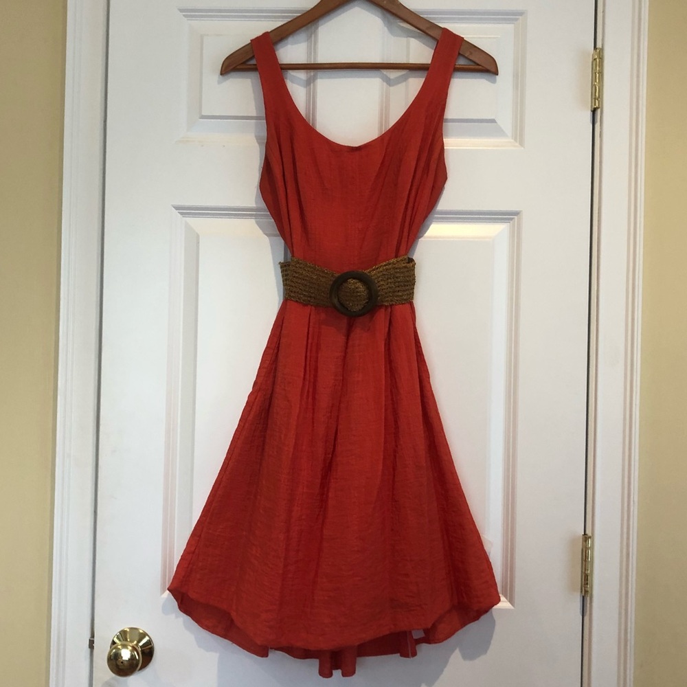 Nine West Orange A-Line Belted Dress w/ Pockets
